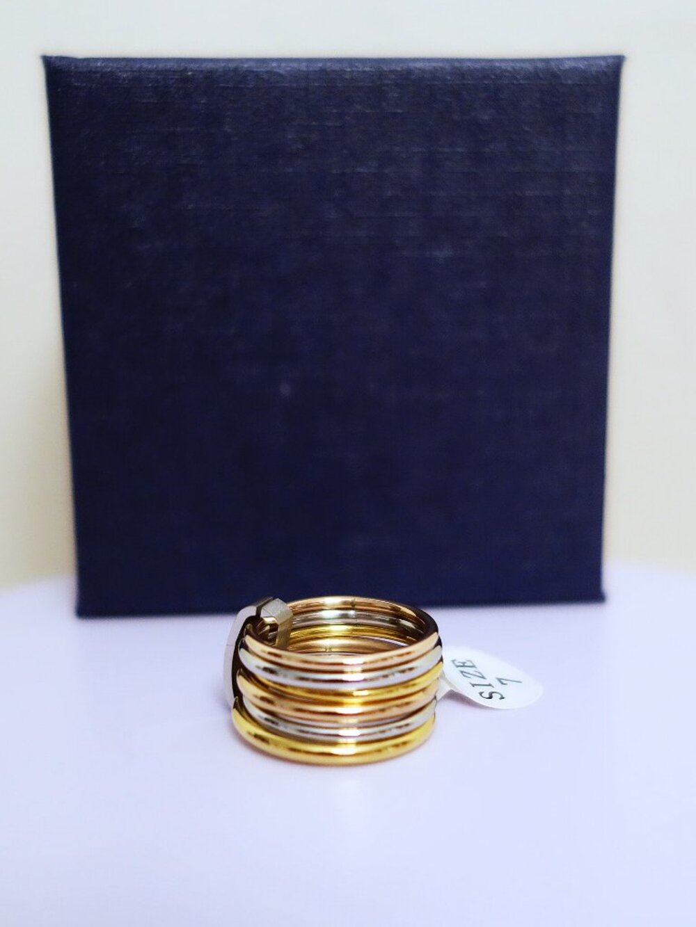 New 6-piece Yellow, White, Pink Gold Size 6, 7 Stainless Steel Stacked Ring Set